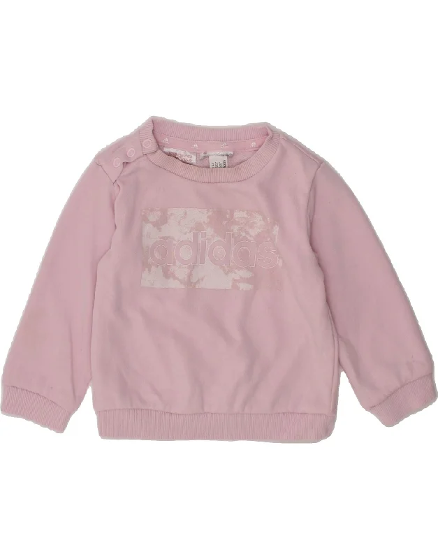 ADIDAS Baby Girls Graphic Boat Neck Jumper Sweater 9-12 Months Pink