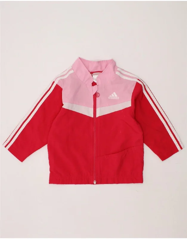 ADIDAS Baby Girls Graphic Tracksuit Top Jacket 6-9 Months Red Colourblock