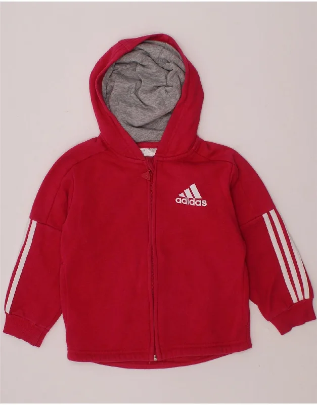 ADIDAS Baby Girls Graphic Zip Hoodie Sweater 18-24 Months Pink Cotton