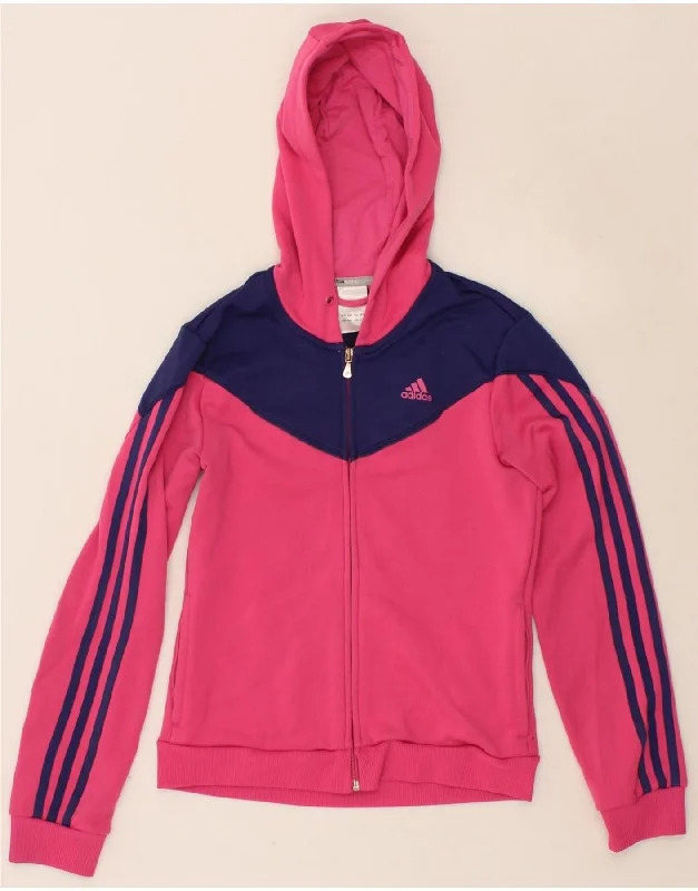 ADIDAS Girls Climalite Zip Hoodie Sweater 7-8 Years Pink Colourblock