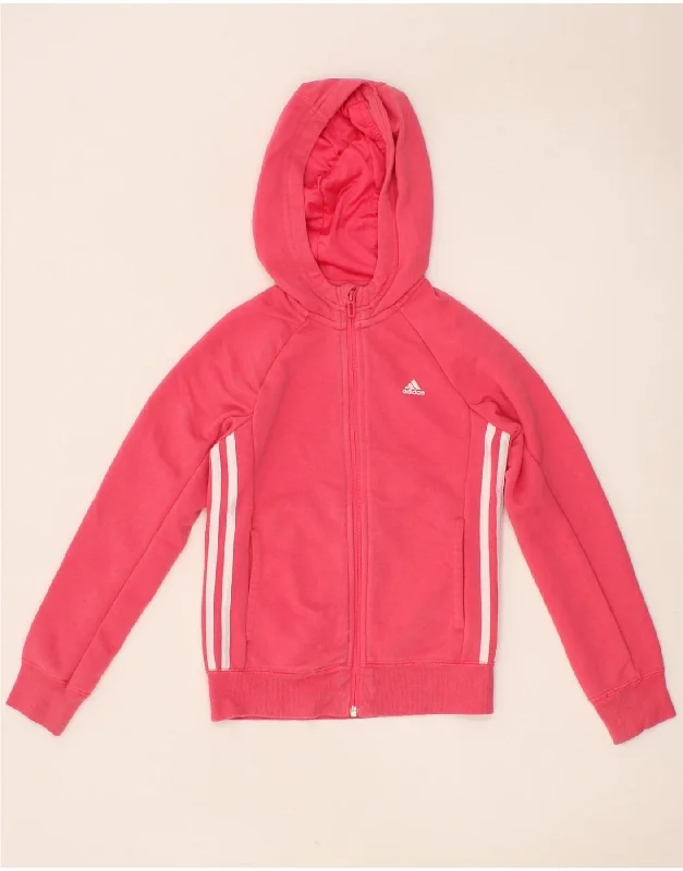 ADIDAS Girls Climalite Zip Hoodie Sweater 9-10 Years Pink Cotton