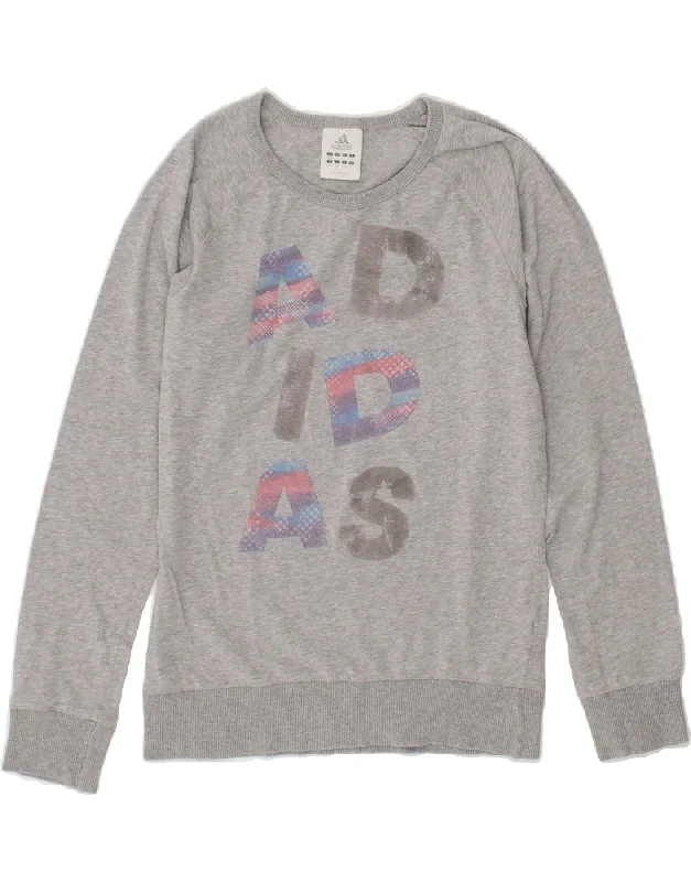 ADIDAS Girls Graphic Sweatshirt Jumper 13-14 Years Grey