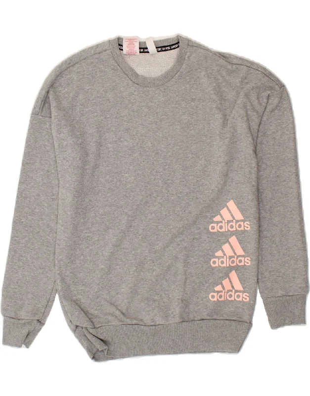 ADIDAS Girls Graphic Sweatshirt Jumper 14-15 Years Grey Cotton