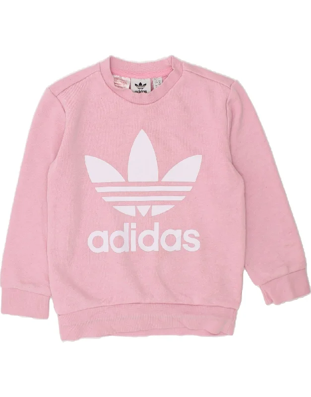 ADIDAS Girls Graphic Sweatshirt Jumper 4-5 Years Pink Cotton