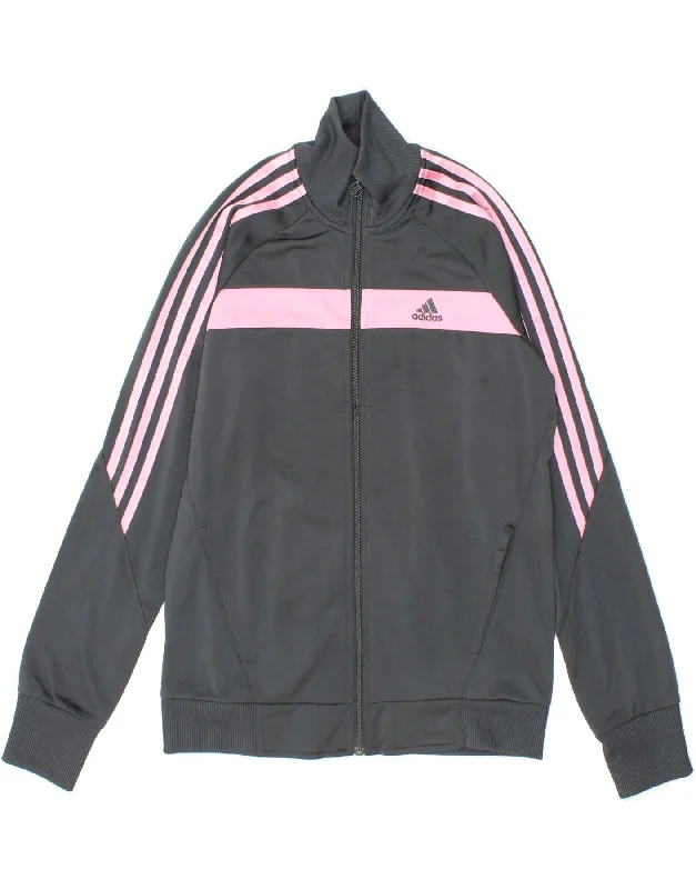 ADIDAS Girls Graphic Tracksuit Top Jacket 15-16 Years Grey Colourblock