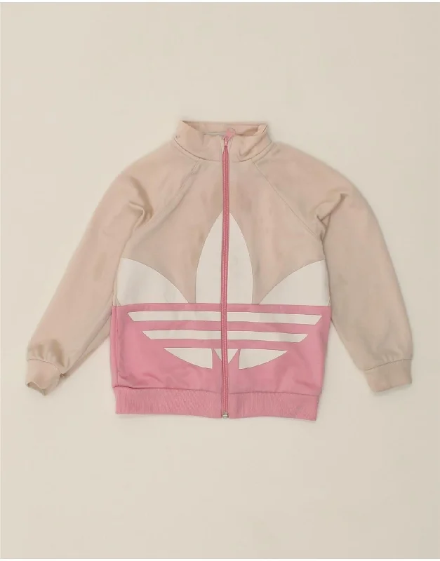 ADIDAS Girls Graphic Tracksuit Top Jacket 3-4 Years Pink Colourblock