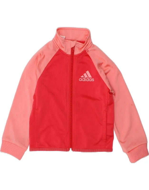 ADIDAS Girls Graphic Tracksuit Top Jacket 3-4 Years Red Colourblock