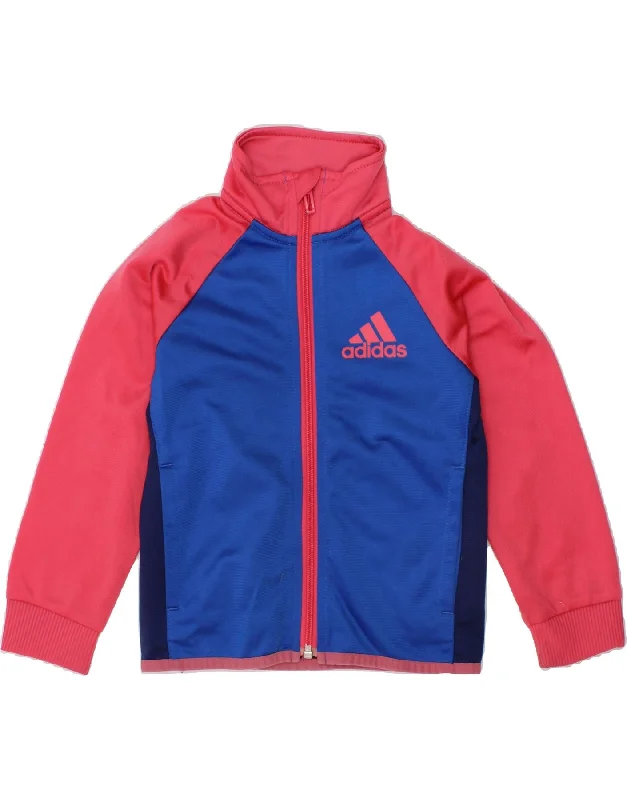 ADIDAS Girls Graphic Tracksuit Top Jacket 4-5 Years Blue Colourblock