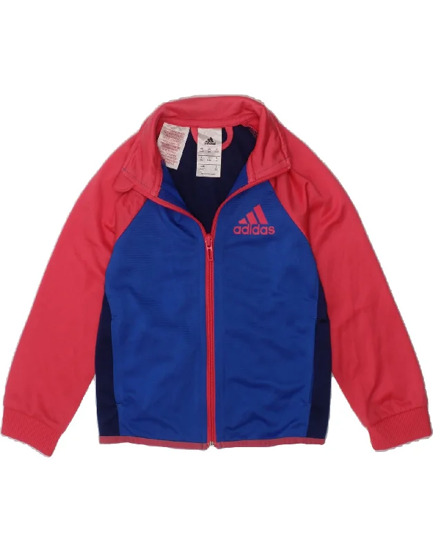 ADIDAS Girls Graphic Tracksuit Top Jacket 5-6 Years Blue Colourblock