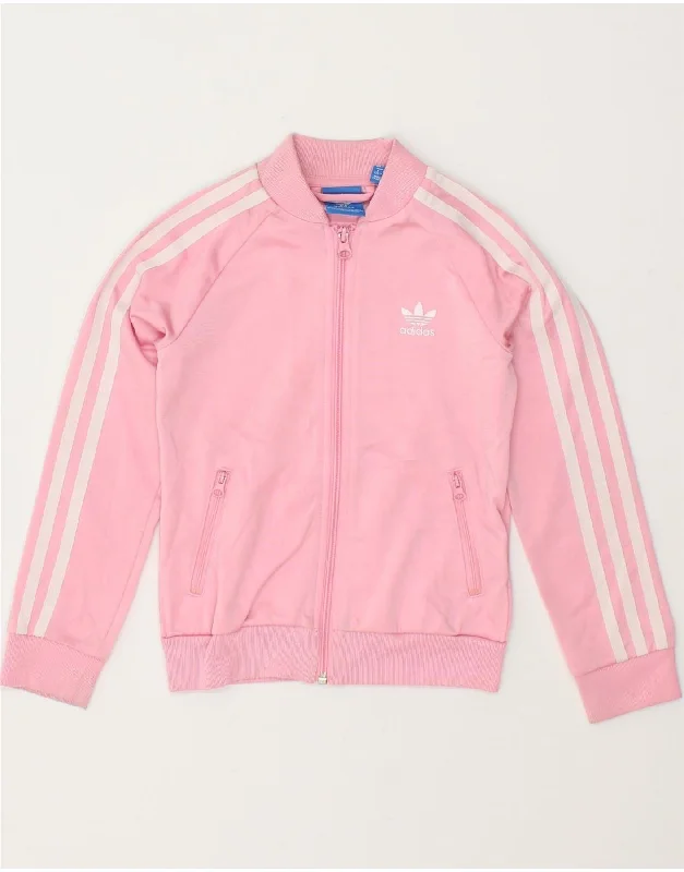 ADIDAS Girls Graphic Tracksuit Top Jacket 7-8 Years Pink Polyester