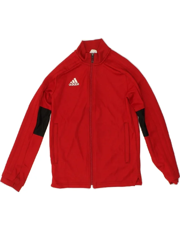 ADIDAS Girls Graphic Tracksuit Top Jacket 7-8 Years Red Colourblock