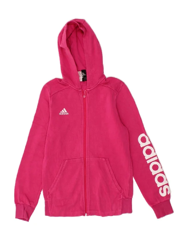 ADIDAS Girls Graphic Zip Hoodie Sweater 13-14 Years Pink Cotton