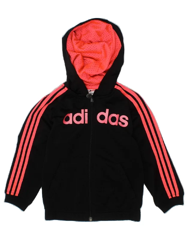 ADIDAS Girls Graphic Zip Hoodie Sweater 2-3 Years Black Polyester