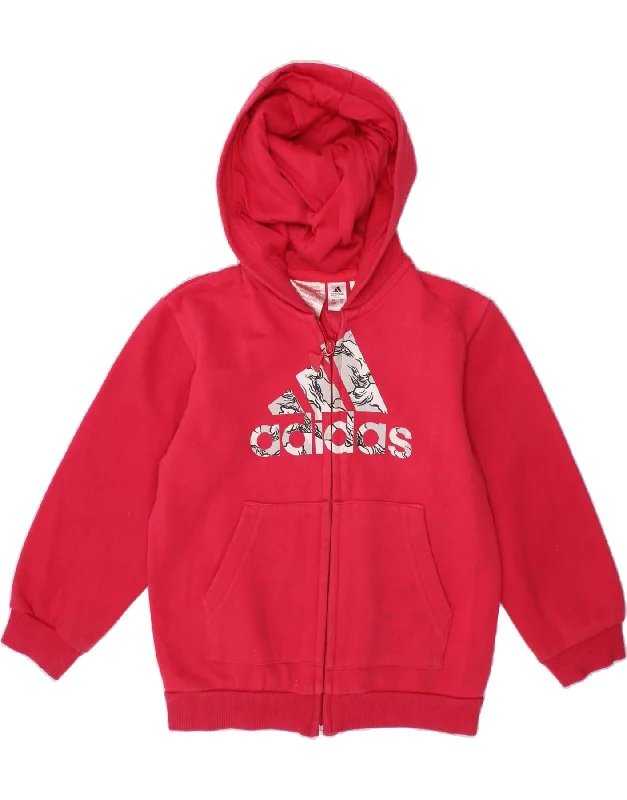 ADIDAS Girls Graphic Zip Hoodie Sweater 2-3 Years Pink Cotton