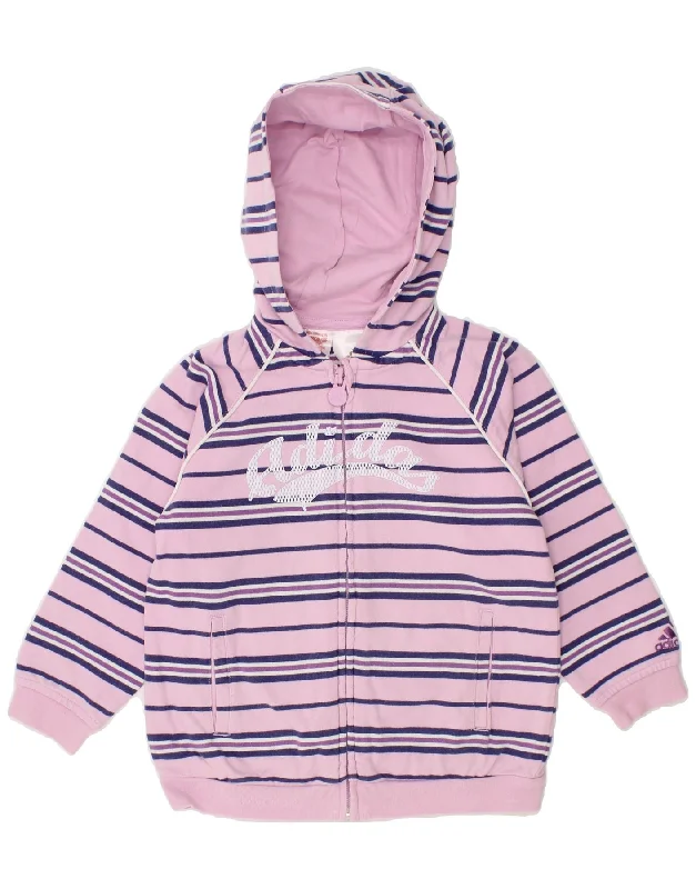 ADIDAS Girls Graphic Zip Hoodie Sweater 2-3 Years Pink Striped Cotton