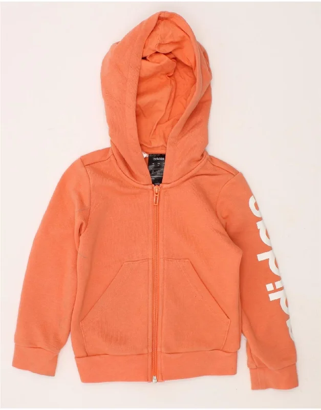 ADIDAS Girls Graphic Zip Hoodie Sweater 4-5 Years Orange Cotton