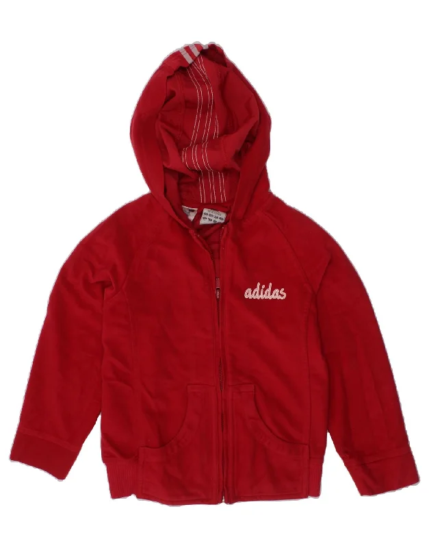 ADIDAS Girls Graphic Zip Hoodie Sweater 7-8 Years Red Polyester