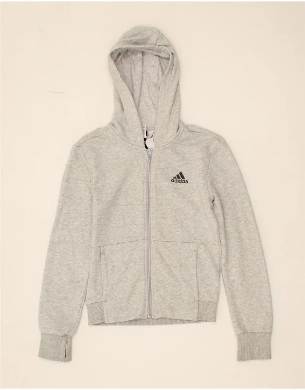 ADIDAS Girls Graphic Zip Hoodie Sweater 9-10 Years  Grey Cotton