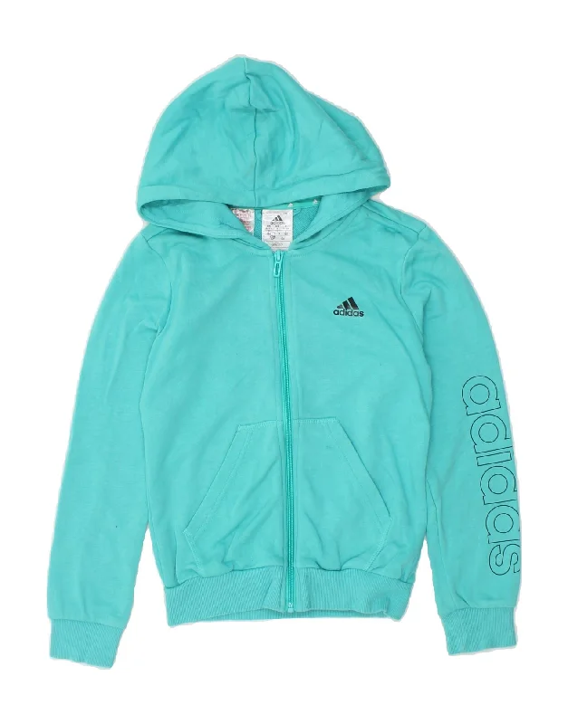 ADIDAS Girls Graphic Zip Hoodie Sweater 9-10 Years  Turquoise Cotton