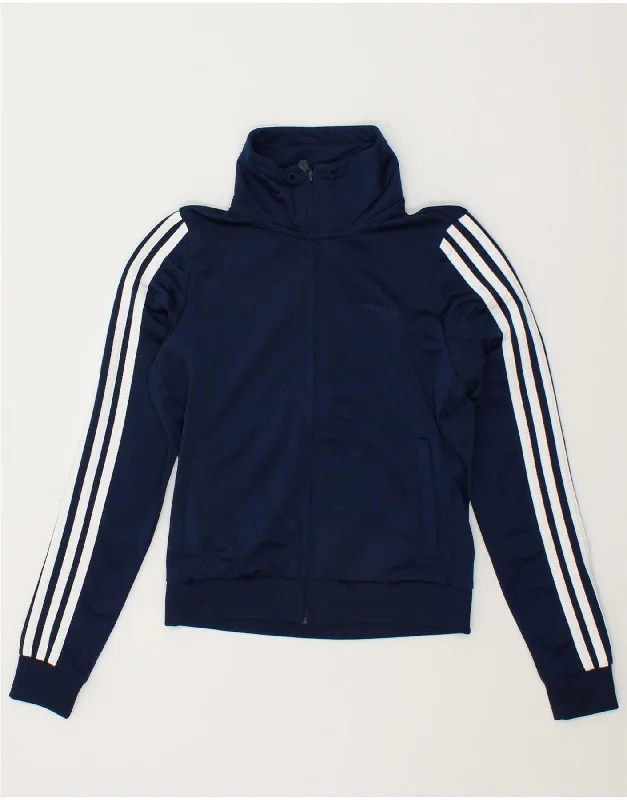 ADIDAS Girls Neo Graphic Tracksuit Top Jacket 8-9 Years Small Navy Blue