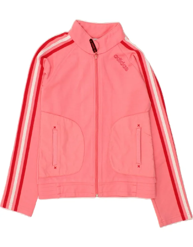 ADIDAS Girls Tracksuit Top Jacket 11-12 Years Pink Cotton