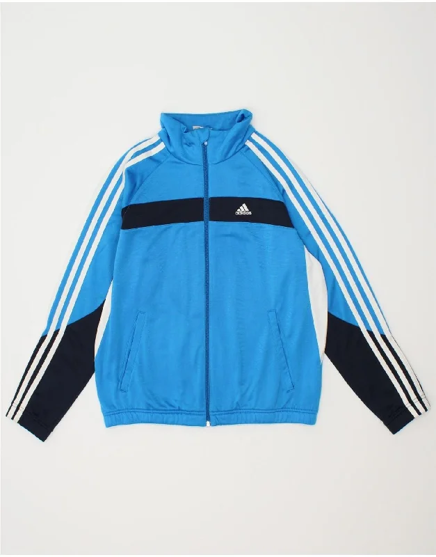 ADIDAS Girls Tracksuit Top Jacket 13-14 Years Blue Colourblock Polyester