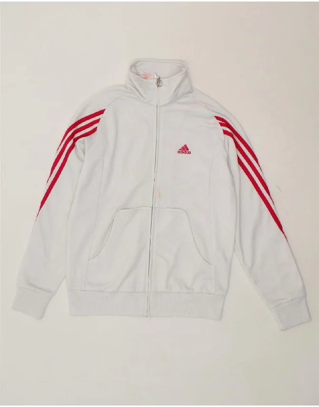 ADIDAS Girls Tracksuit Top Jacket 13-14 Years White Polyester