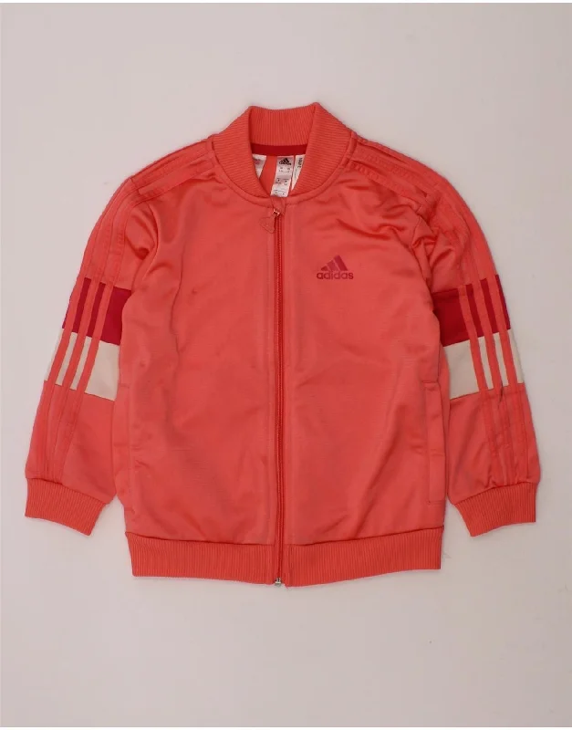 ADIDAS Girls Tracksuit Top Jacket 3-4 Years Orange Colourblock Polyester