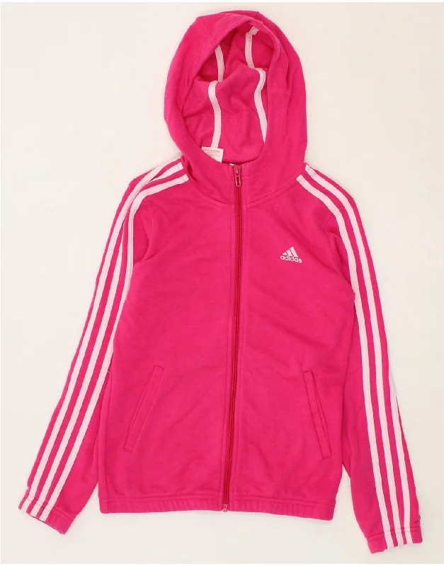 ADIDAS Girls Zip Hoodie Sweater 11-12 Years Pink Cotton