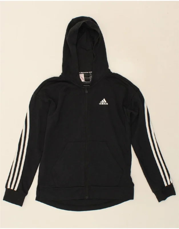 ADIDAS Girls Zip Hoodie Sweater 13-14 Years Black Cotton