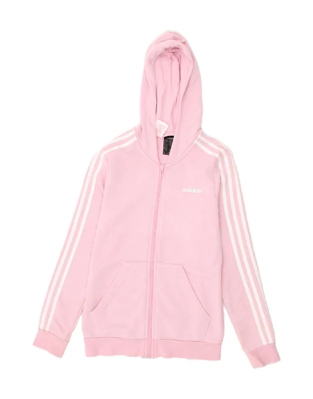 ADIDAS Girls Zip Hoodie Sweater 13-14 Years Pink Cotton