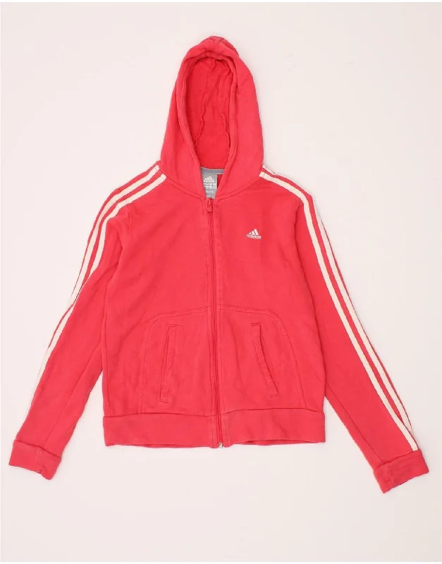 ADIDAS Girls Zip Hoodie Sweater 13-14 Years Red Cotton