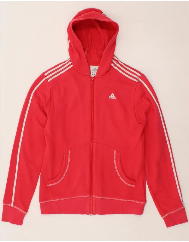 ADIDAS Girls Zip Hoodie Sweater 15-16 Years Red Cotton