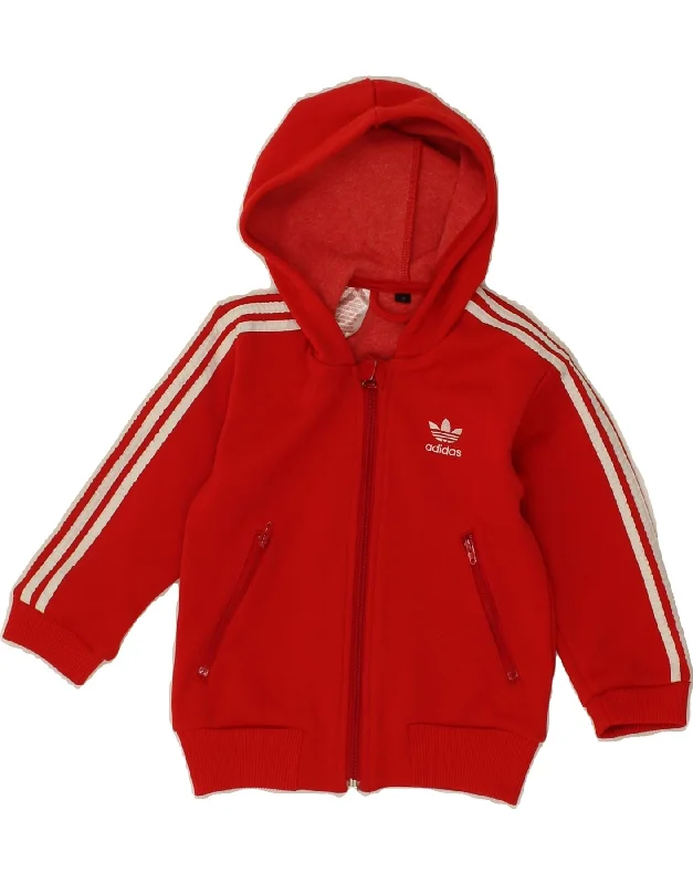 ADIDAS Girls Zip Hoodie Sweater 2-3 Years Red Polyester