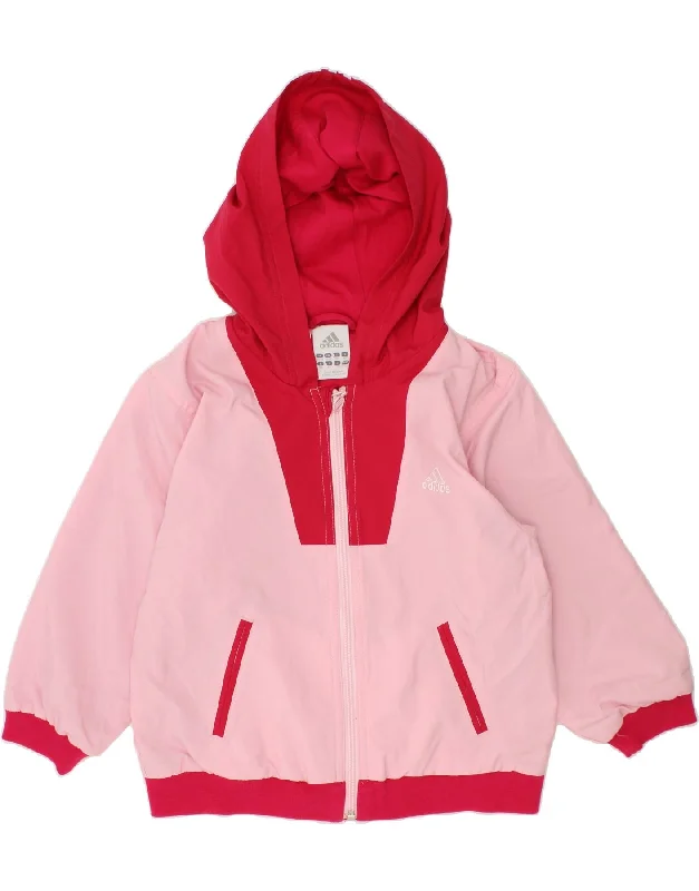 ADIDAS Girls Zip Hoodie Sweater 3-4 Years Pink Colourblock Polyester