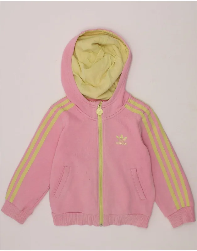 ADIDAS Girls Zip Hoodie Sweater 5-6 Years Pink Cotton