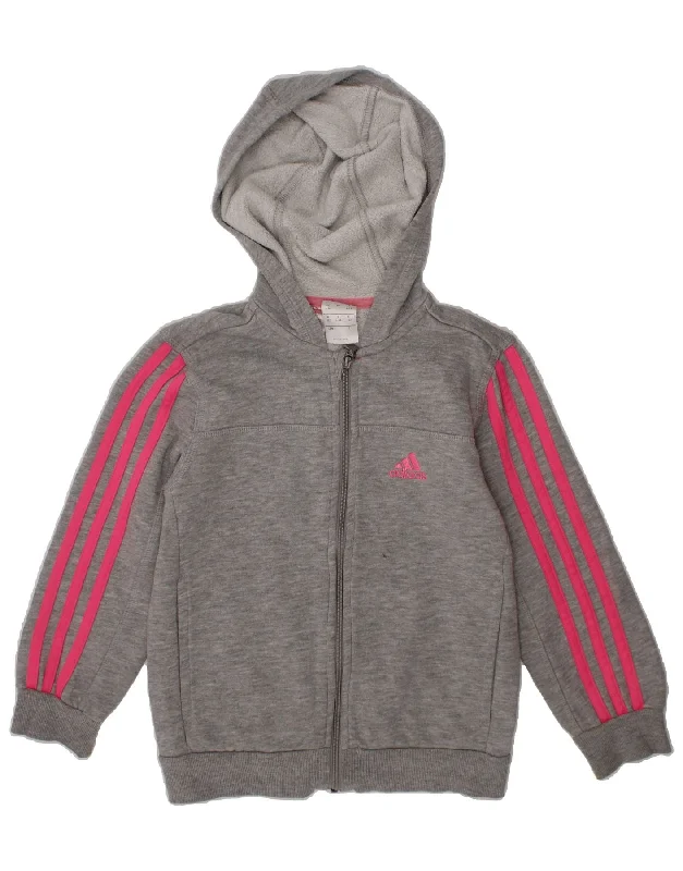 ADIDAS Girls Zip Hoodie Sweater 6-7 Years Grey Cotton