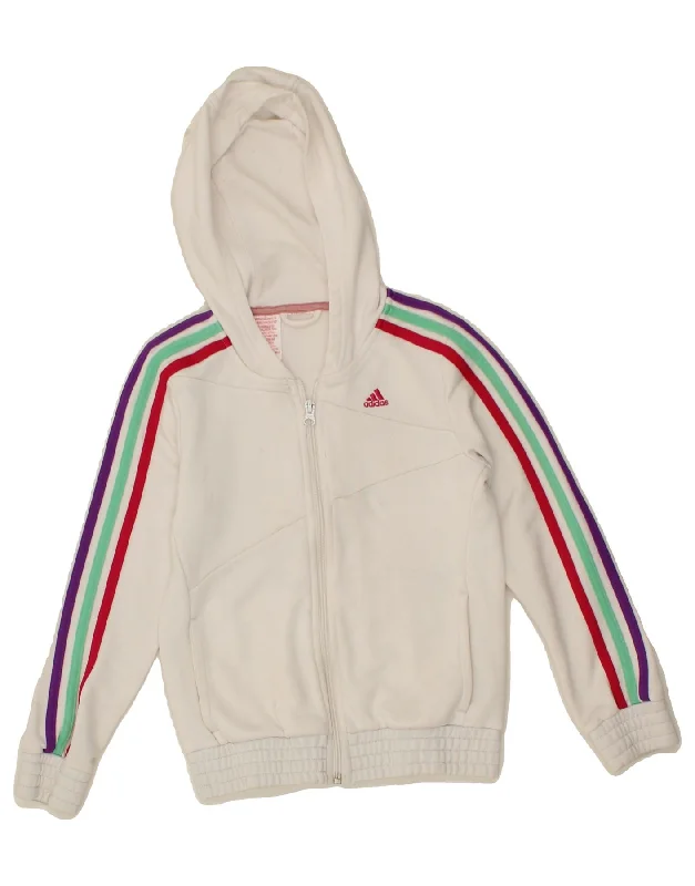 ADIDAS Girls Zip Hoodie Sweater 6-7 Years White Polyester