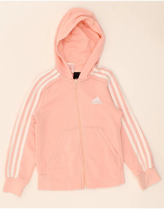 ADIDAS Girls Zip Hoodie Sweater 7-8 Years Pink Cotton