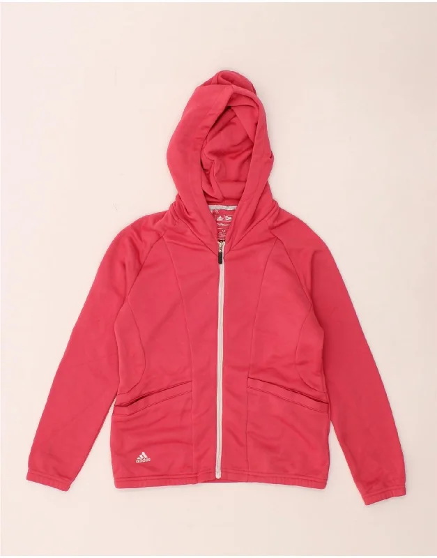 ADIDAS Girls Zip Hoodie Sweater 8-9 Years Small Pink Polyester