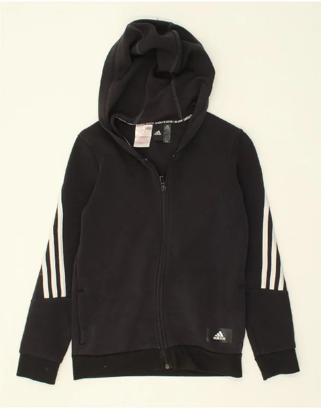 ADIDAS Girls Zip Hoodie Sweater 9-10 Years Black Cotton