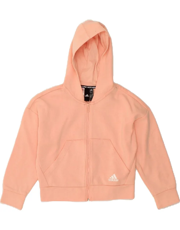 ADIDAS Girls Zip Hoodie Sweater 9-10 Years Pink Cotton