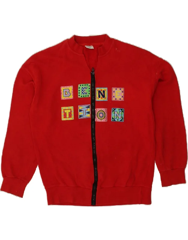 BENETTON Girls Graphic Tracksuit Top Jacket 11-12 Years XL Red Cotton