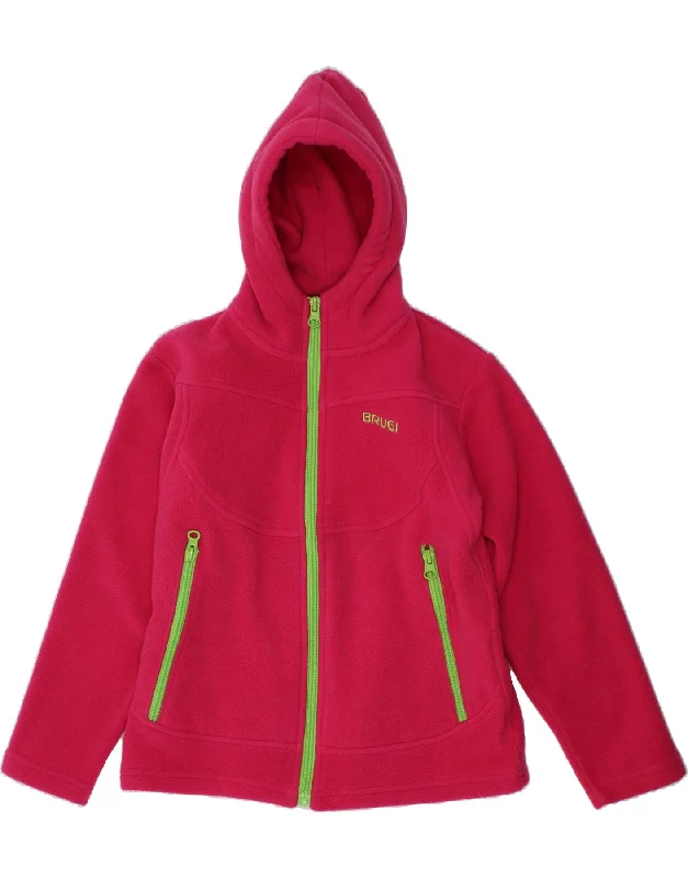 BRUGI Girls Hooded Fleece Jacket 7-8 Years Pink Polyester