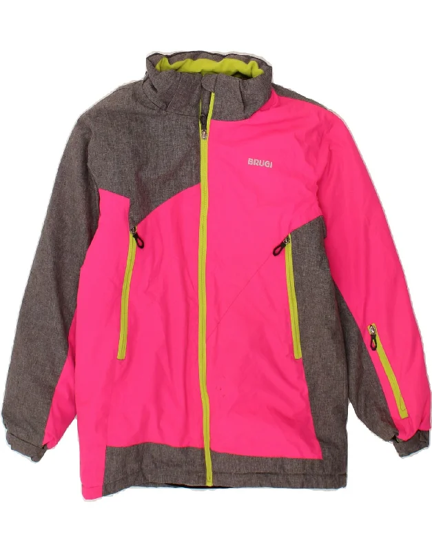 BRUGI Girls Rain Jacket 12-13 Years Pink Colourblock Polyester