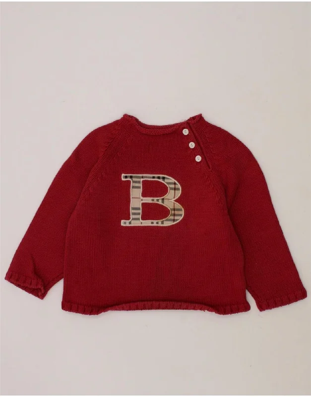 BURBERRY Baby Girls Graphic Boat Neck Jumper Sweater 12-18 Months Red