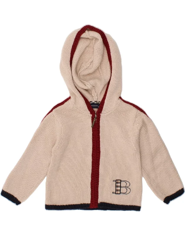 BURBERRY Baby Girls Hooded Cardigan Sweater 12-18 Months Beige Wool