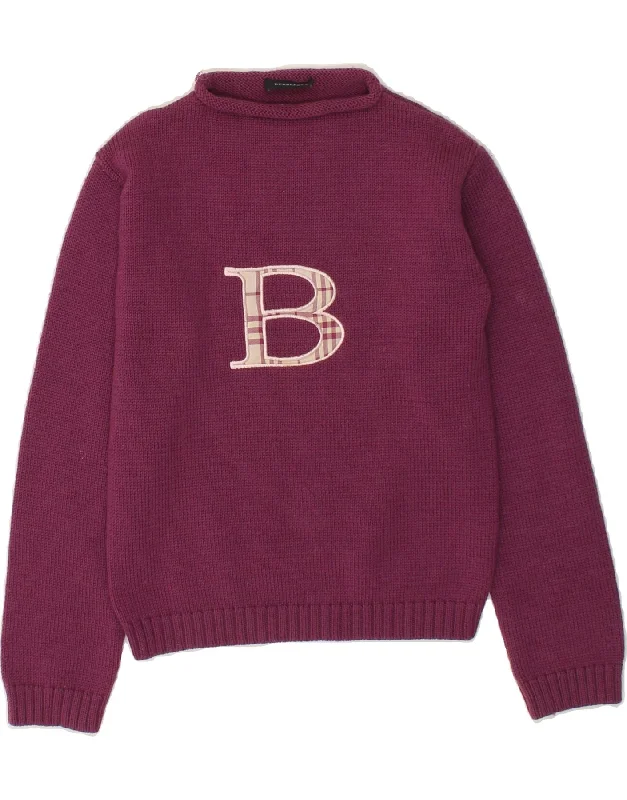 BURBERRY Girls Graphic Turtle Neck Jumper Sweater 11-12 Years Burgundy