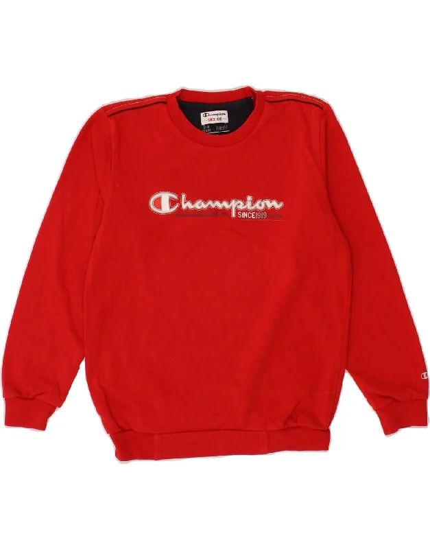 CHAMPION Girls Graphic Sweatshirt Jumper 9-10 Years Red Cotton