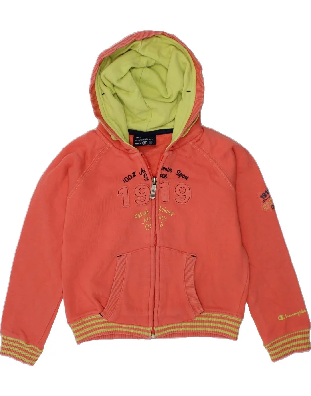 CHAMPION Girls Graphic Zip Hoodie Sweater 5-6 Years  XS Red Colourblock